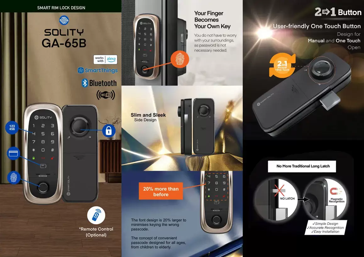 Solity GA-65B Smart Digital Rim Lock